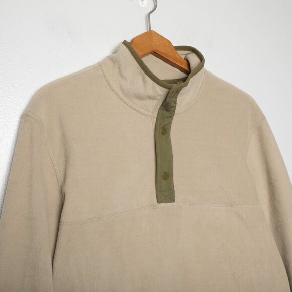 Eddie Bauer Mend Fleece Pullover Sweater Snap Mock Neck Top Light Khaki Beige - Picture 4 of 11